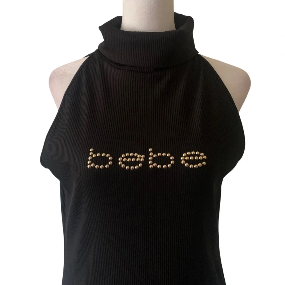 NWOT Bebe Women Black High-Neck Maxi Dress, Large, 92%polyester, 8 Spandex - Picture 8 of 12